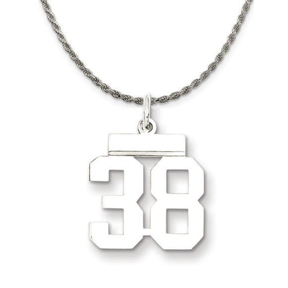 Sterling Silver Athletic Lg Polished Number 38 Necklace - 26 Inch